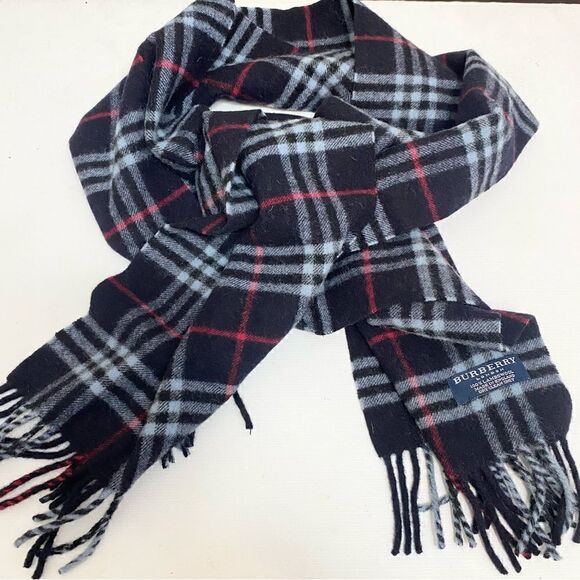 🌺BURBERRY Nova Check Lambswool Scarf Blue - Picture 1 of 8